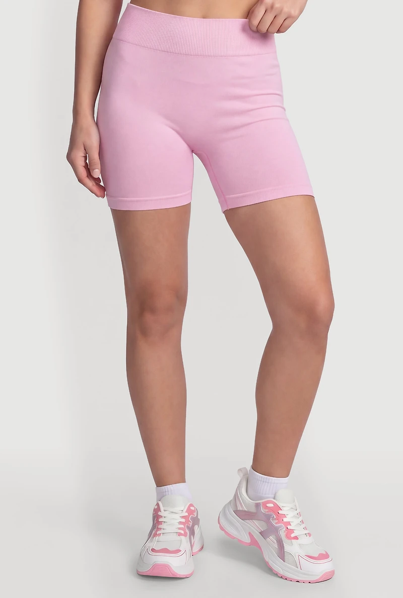 High Waisted Solid Biker Shorts