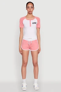 Womens Color Block USA Graphic Baseball Tee, White,