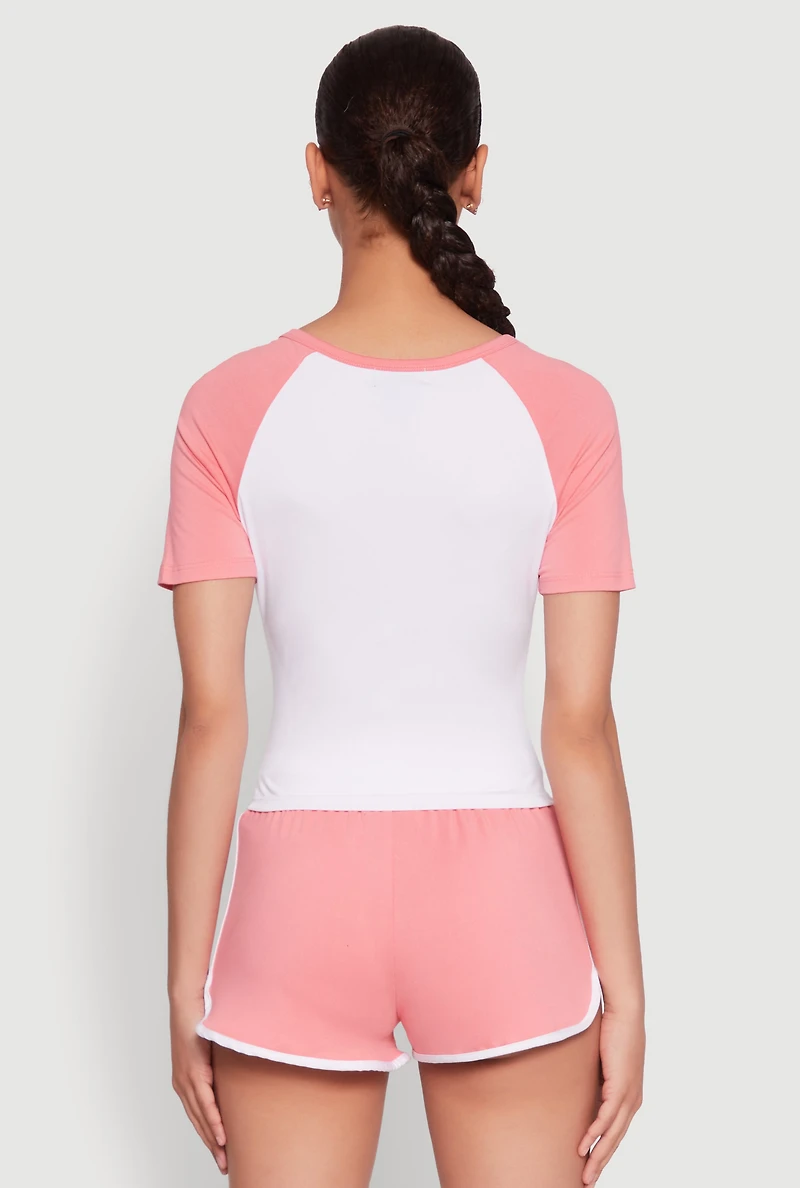 Womens Color Block USA Graphic Baseball Tee, White,
