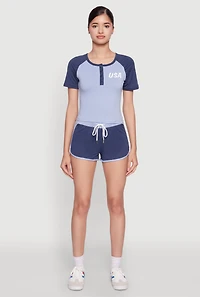 Womens Color Block USA Graphic Baseball Tee,