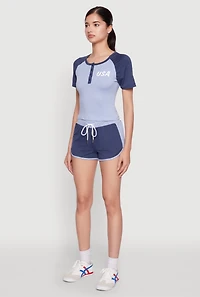 Womens Color Block USA Graphic Baseball Tee, S