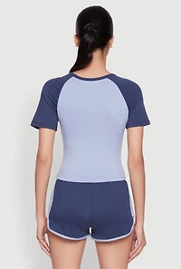 Womens Color Block USA Graphic Baseball Tee, Blue,
