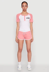 Womens Contrast Trim Dolphin Shorts, Pink, Size L
