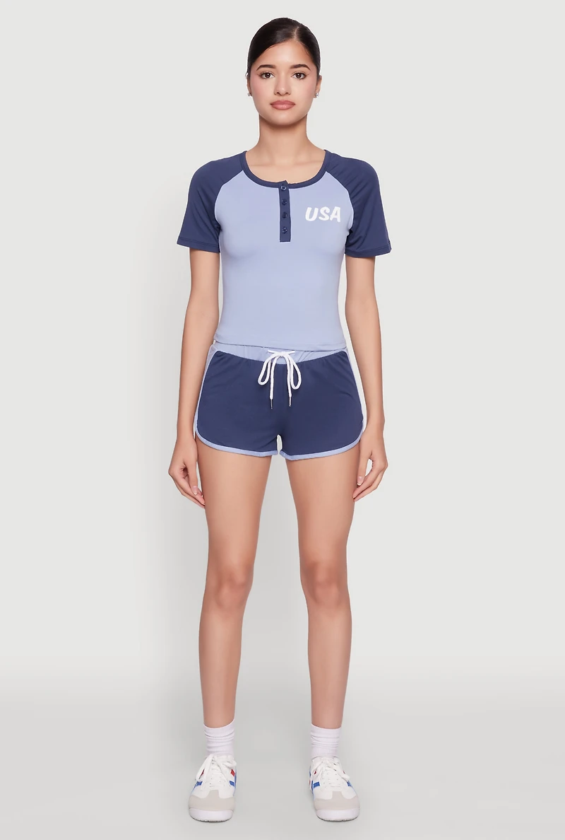 Womens Contrast Trim Dolphin Shorts, Blue, Size M