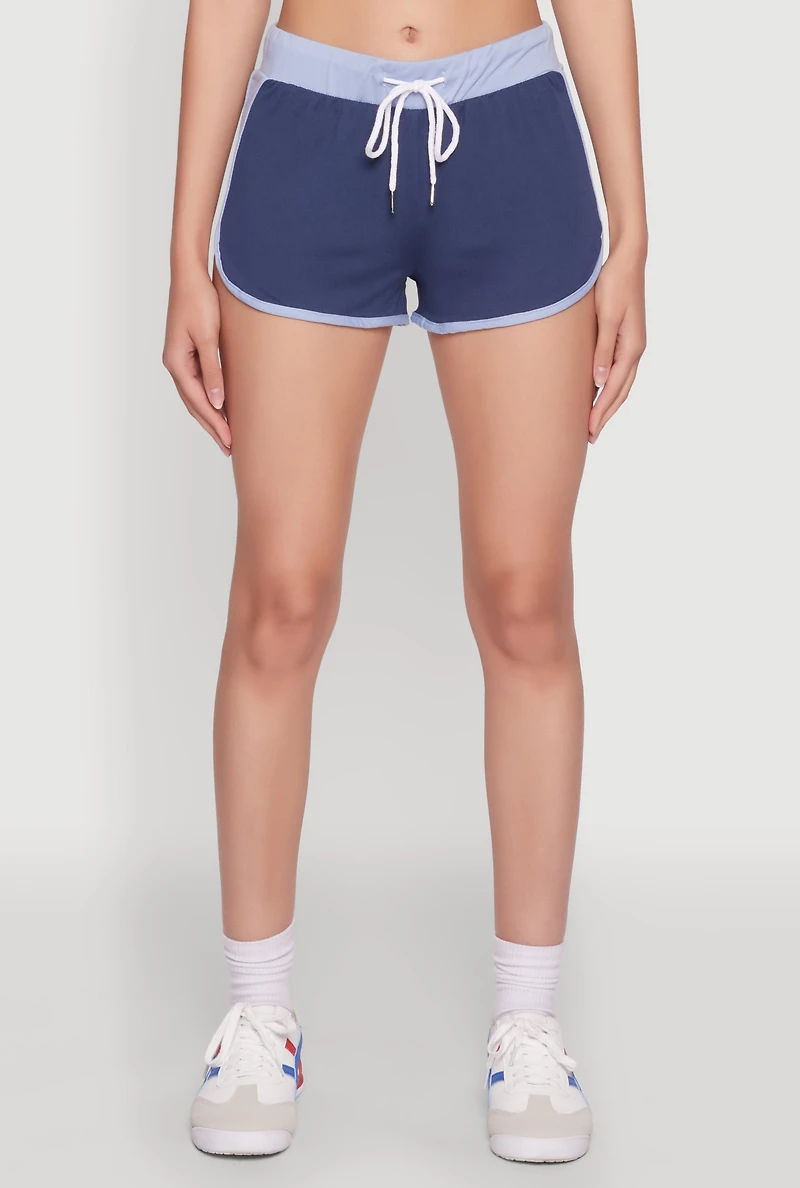 Womens Contrast Trim Dolphin Shorts, Blue, Size M