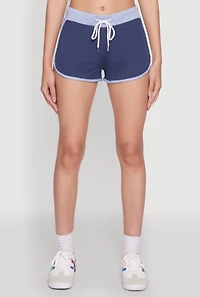 Womens Contrast Trim Dolphin Shorts, Blue, Size M