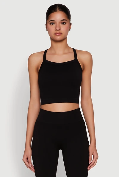 Womens Criss Cross Caged Back Cropped Cami, Black, Size S-M