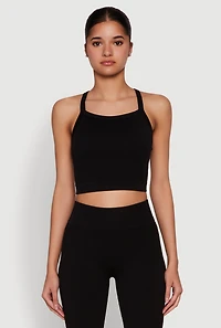 Womens Criss Cross Caged Back Cropped Cami, Black, Size S-M