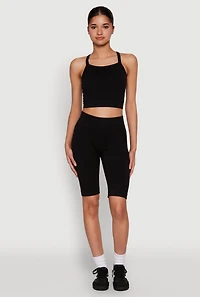 Womens Criss Cross Caged Back Cropped Cami, Black, Size S-M