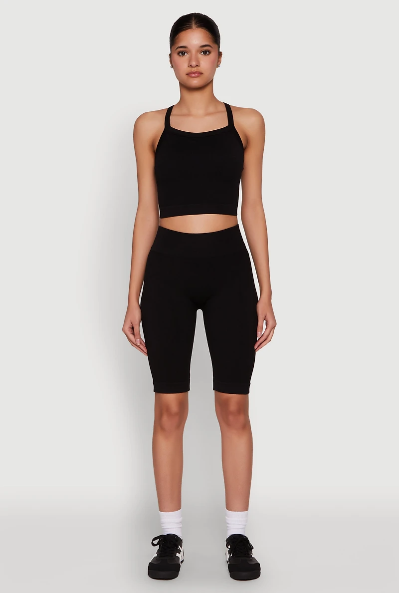Womens Criss Cross Caged Back Cropped Cami, Black, Size S-M