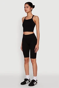Womens Criss Cross Caged Back Cropped Cami, Black, Size S-M