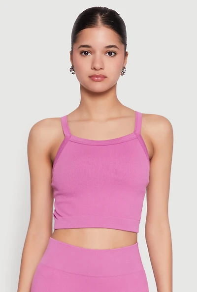 Womens Criss Cross Caged Back Cropped Cami, Purple,