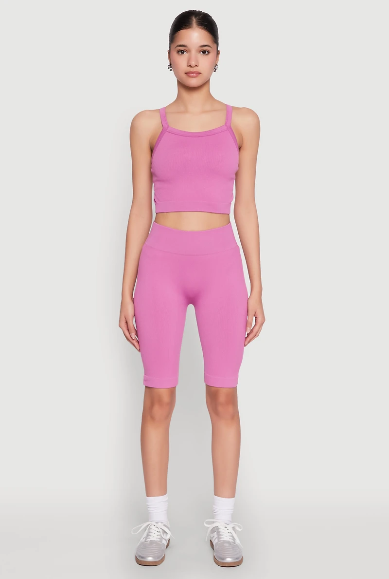 Womens Criss Cross Caged Back Cropped Cami, Purple, Size S-M