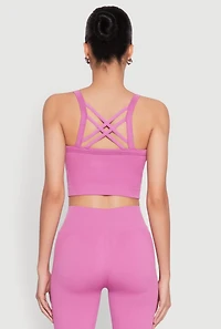 Womens Criss Cross Caged Back Cropped Cami, Purple, Size S-M