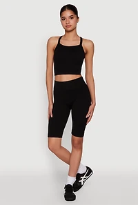Womens Ribbed Knit Seamless Bike Shorts,