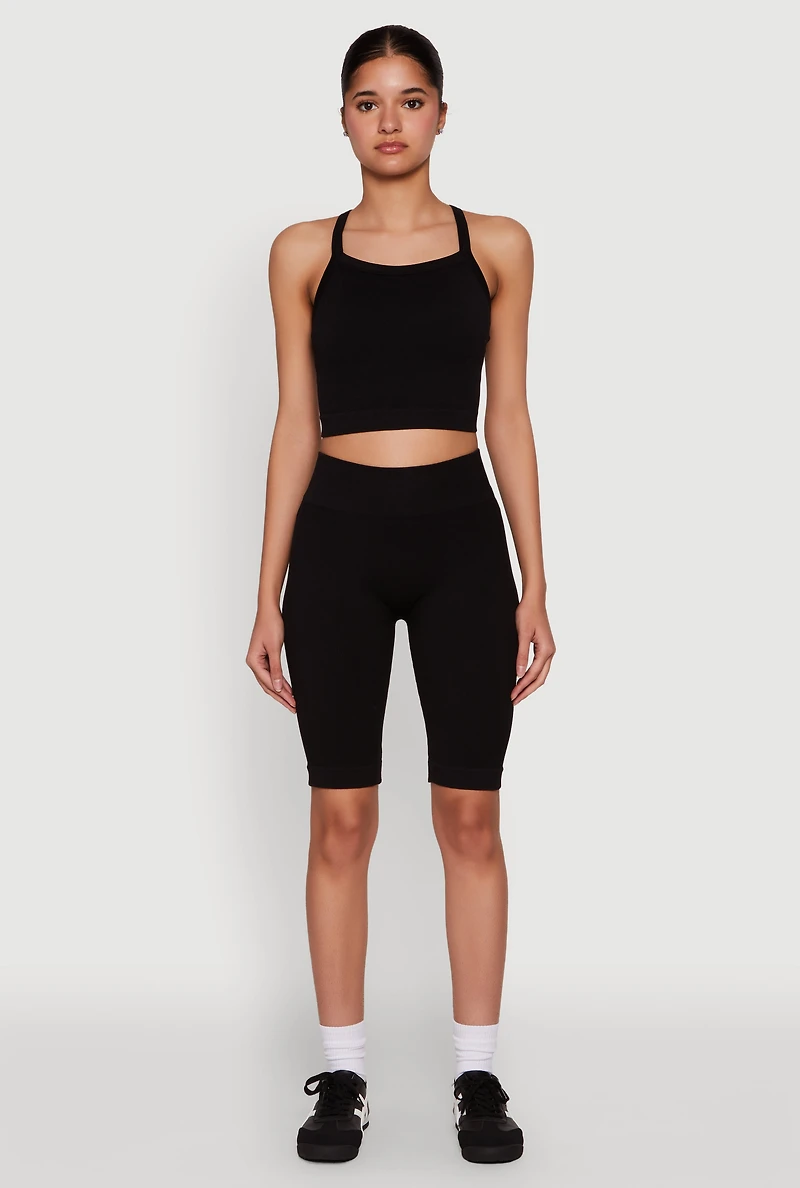 Womens Ribbed Knit Seamless Bike Shorts,