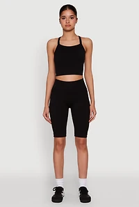 Womens Ribbed Knit Seamless Bike Shorts,