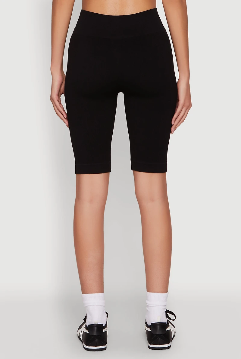 Womens Ribbed Knit Seamless Bike Shorts,