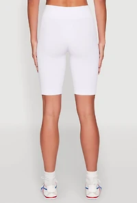 Womens Ribbed Knit Seamless Bike Shorts, White, Size S-M