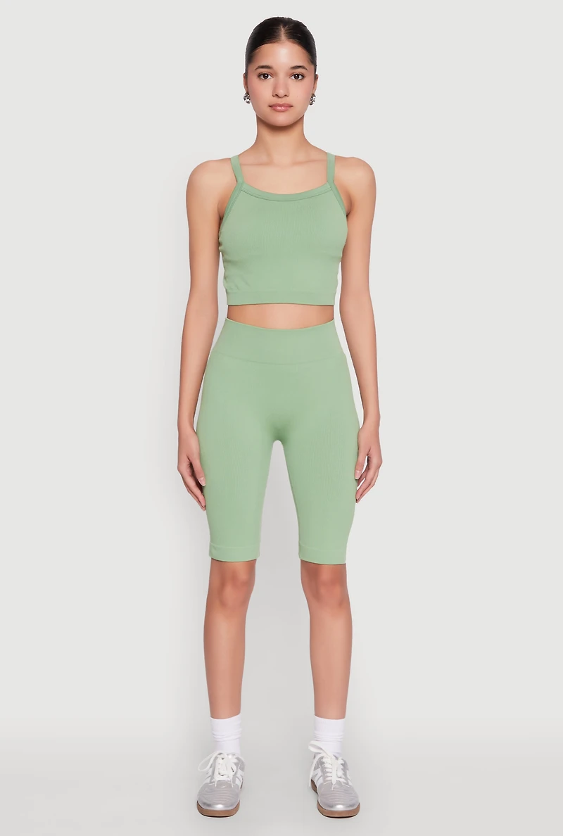 Womens Ribbed Knit Seamless Bike Shorts, S-M