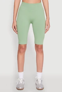 Womens Ribbed Knit Seamless Bike Shorts, Green, Size L-XL