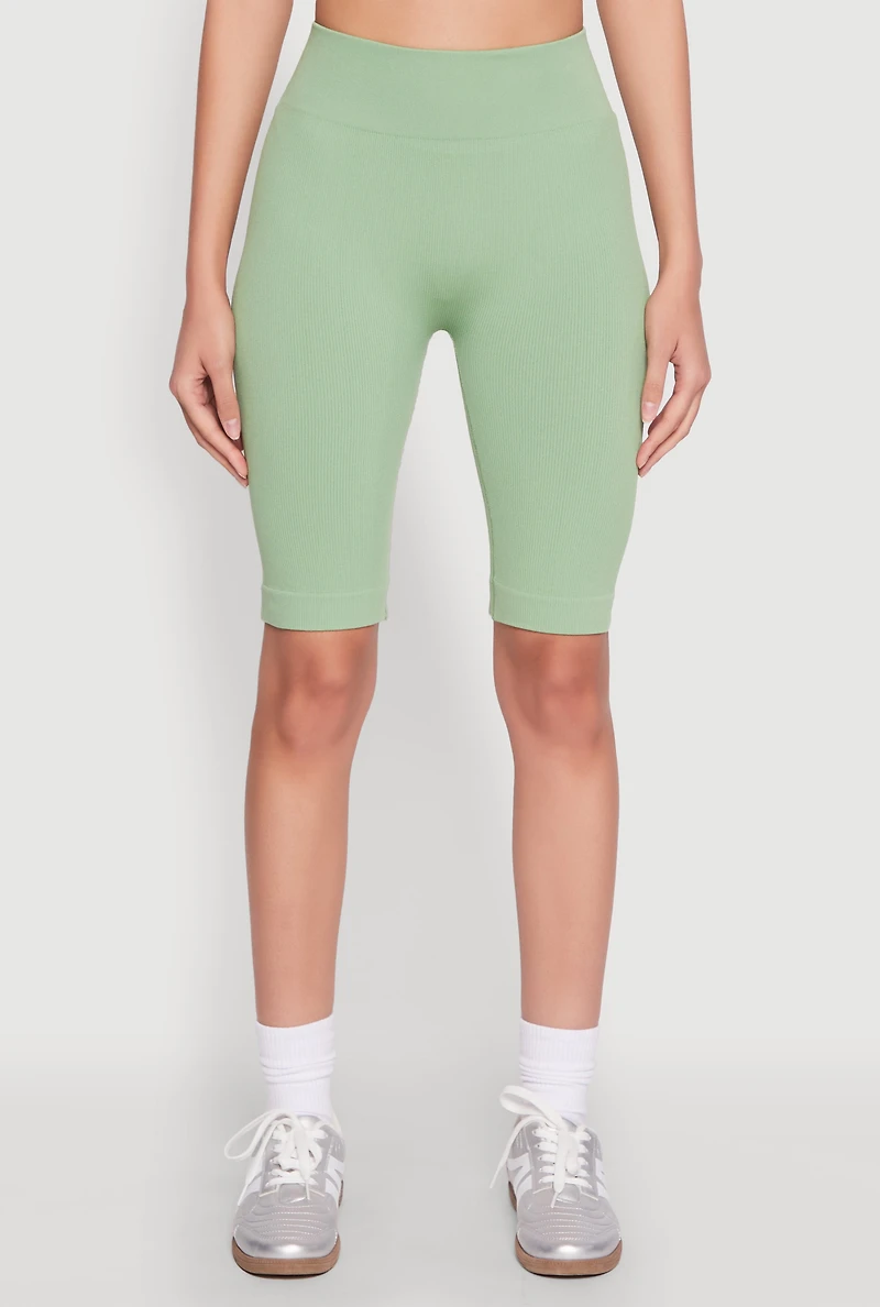 Womens Ribbed Knit Seamless Bike Shorts, S-M