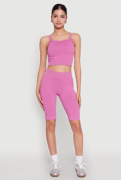 Womens Ribbed Knit Seamless Bike Shorts, S-M