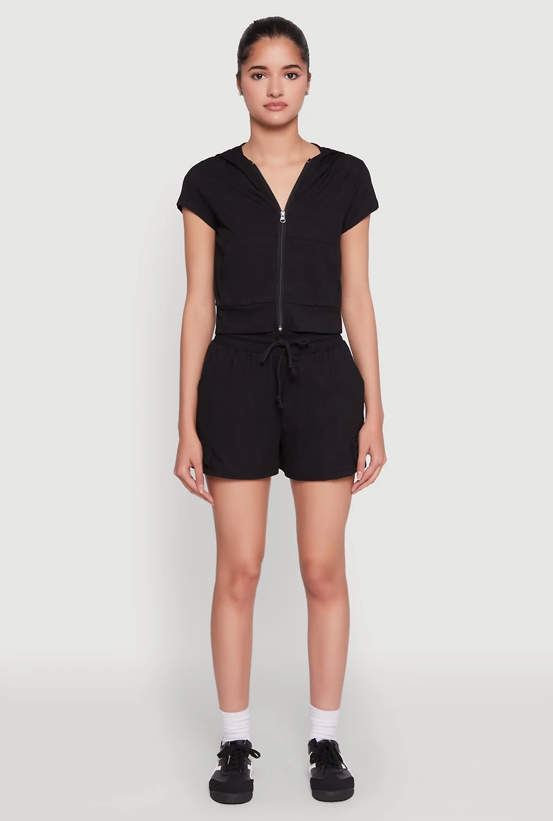 Womens Ribbed Knit Drawstring Shorts, S