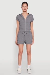 Womens Ribbed Knit Drawstring Shorts, Grey, Size M