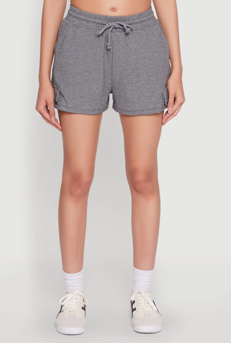 Womens Ribbed Knit Drawstring Shorts, Grey, Size M
