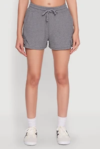 Womens Ribbed Knit Drawstring Shorts, Grey, Size M