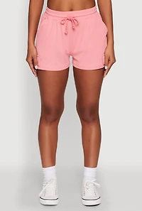 Womens Ribbed Knit Drawstring Shorts, Pink, Size S