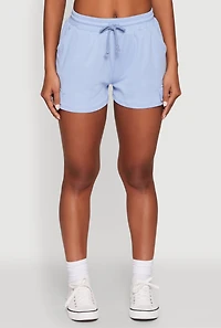 Womens Ribbed Knit Drawstring Shorts, Blue, Size L