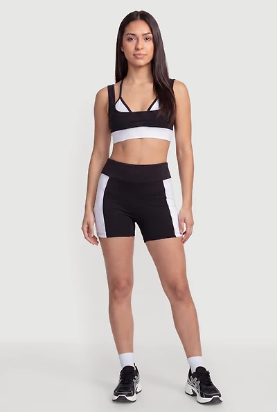 Color Blocked High Waisted Active Shorts