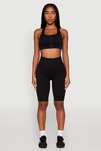 Womens Seamless Zip Front Sports Bra, L-XL