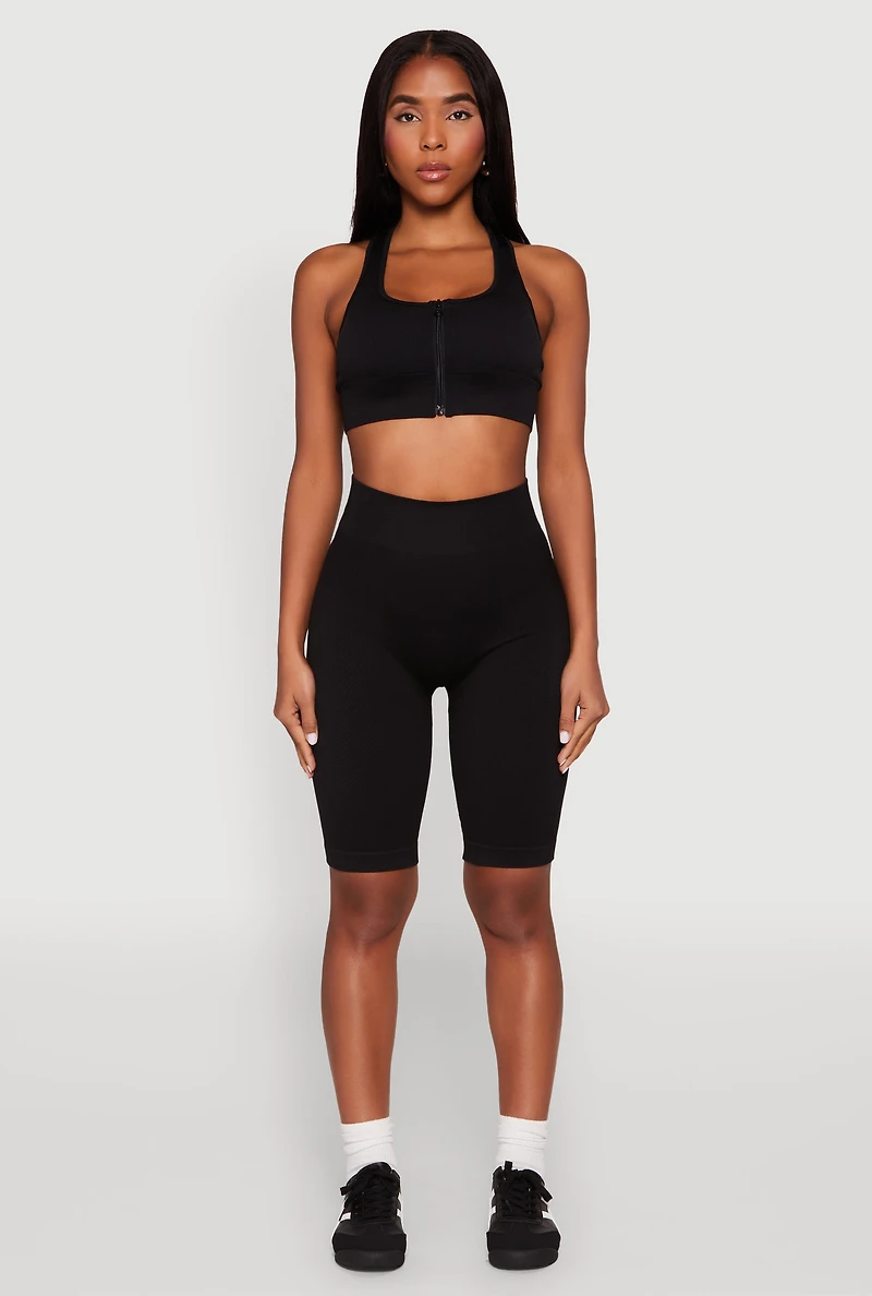 Womens Seamless Zip Front Sports Bra,