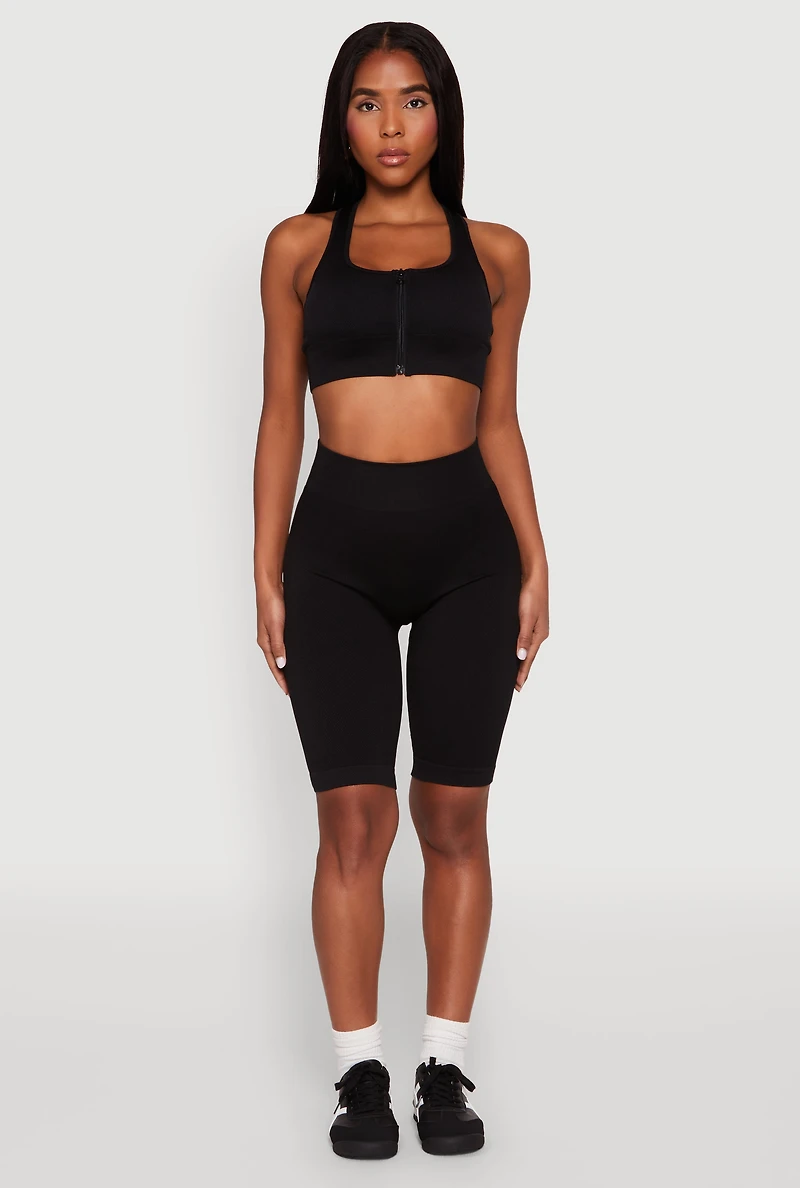 Womens Seamless Zip Front Sports Bra,