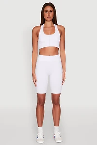 Womens Seamless Zip Front Sports Bra, White, Size S-M