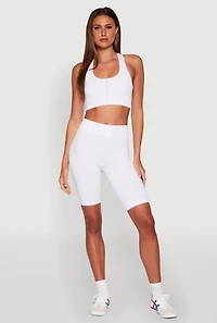Womens Seamless Zip Front Sports Bra, White, Size S-M