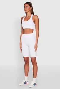 Womens Seamless Zip Front Sports Bra, White, Size S-M