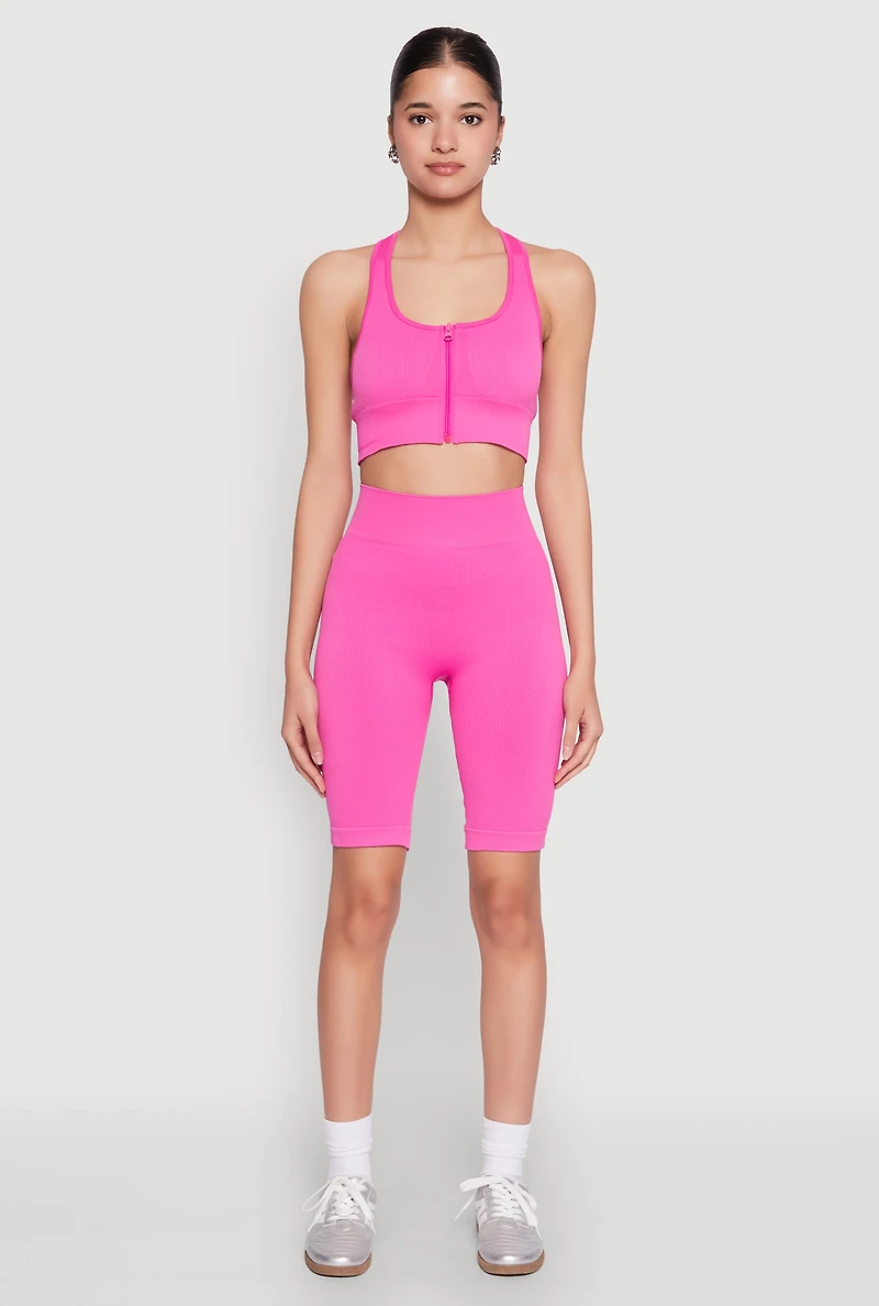 Womens Seamless Zip Front Sports Bra,