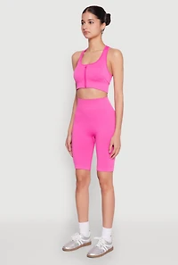 Womens Seamless Zip Front Sports Bra, Pink, Size S-M