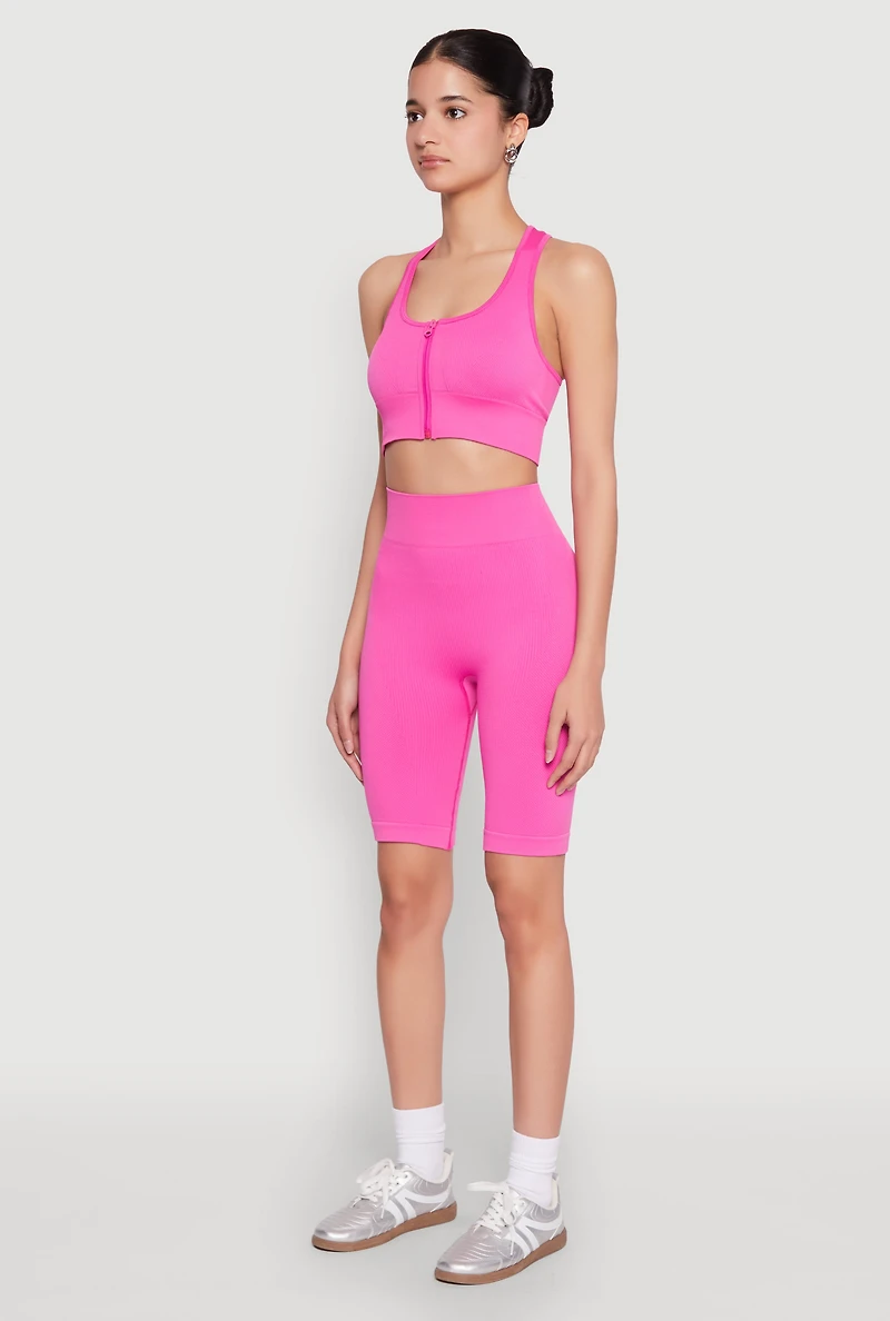 Womens Seamless Zip Front Sports Bra, S-M