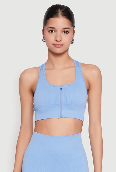 Womens Seamless Zip Front Sports Bra, S-M