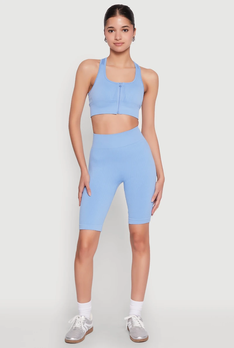 Womens Seamless Zip Front Sports Bra, S-M