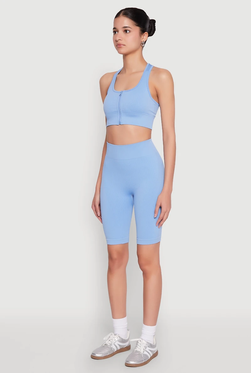 Womens Seamless Zip Front Sports Bra, S-M