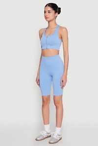 Womens Seamless Zip Front Sports Bra, S-M
