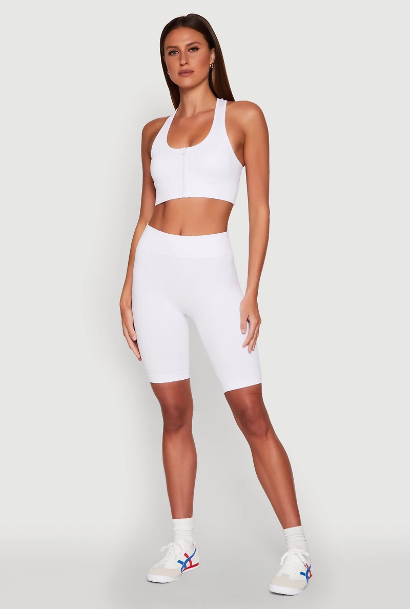 Womens Seamless High Waist Bike Shorts, White, Size S-M