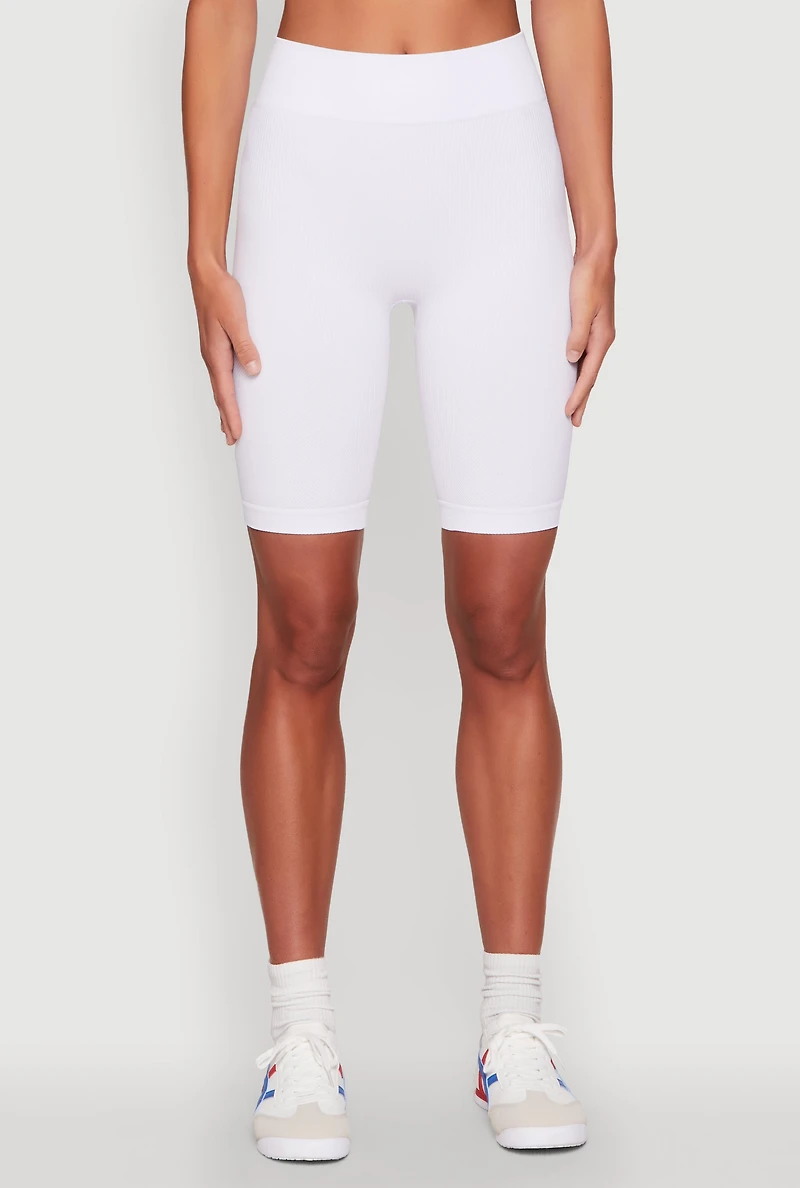 Womens Seamless High Waist Bike Shorts, White, Size S-M