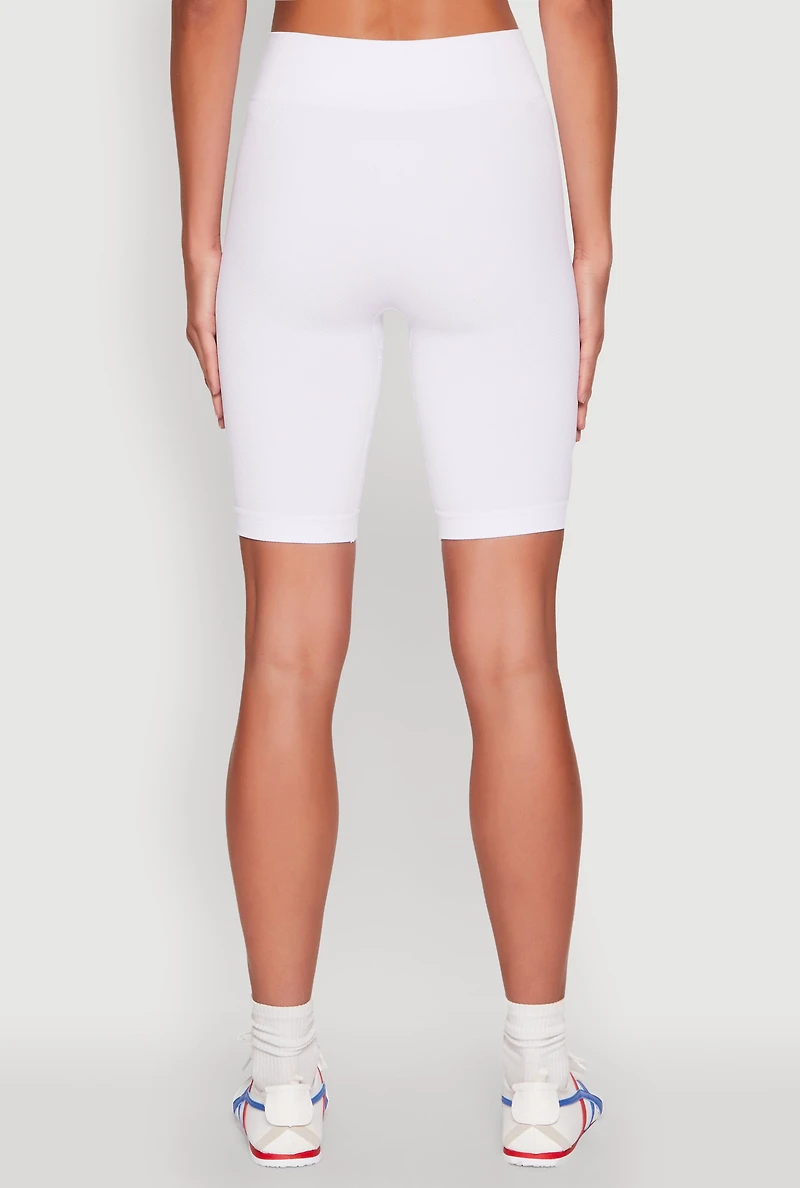 Womens Seamless High Waist Bike Shorts, White, Size S-M